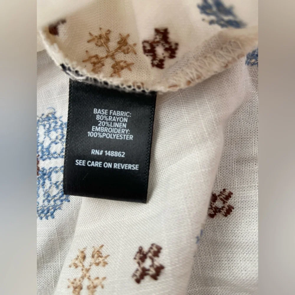 Torrid Linen Blend Embroidered Square Neck Flutter Short Sleeve Top Size 1 - Picture 11 of 11